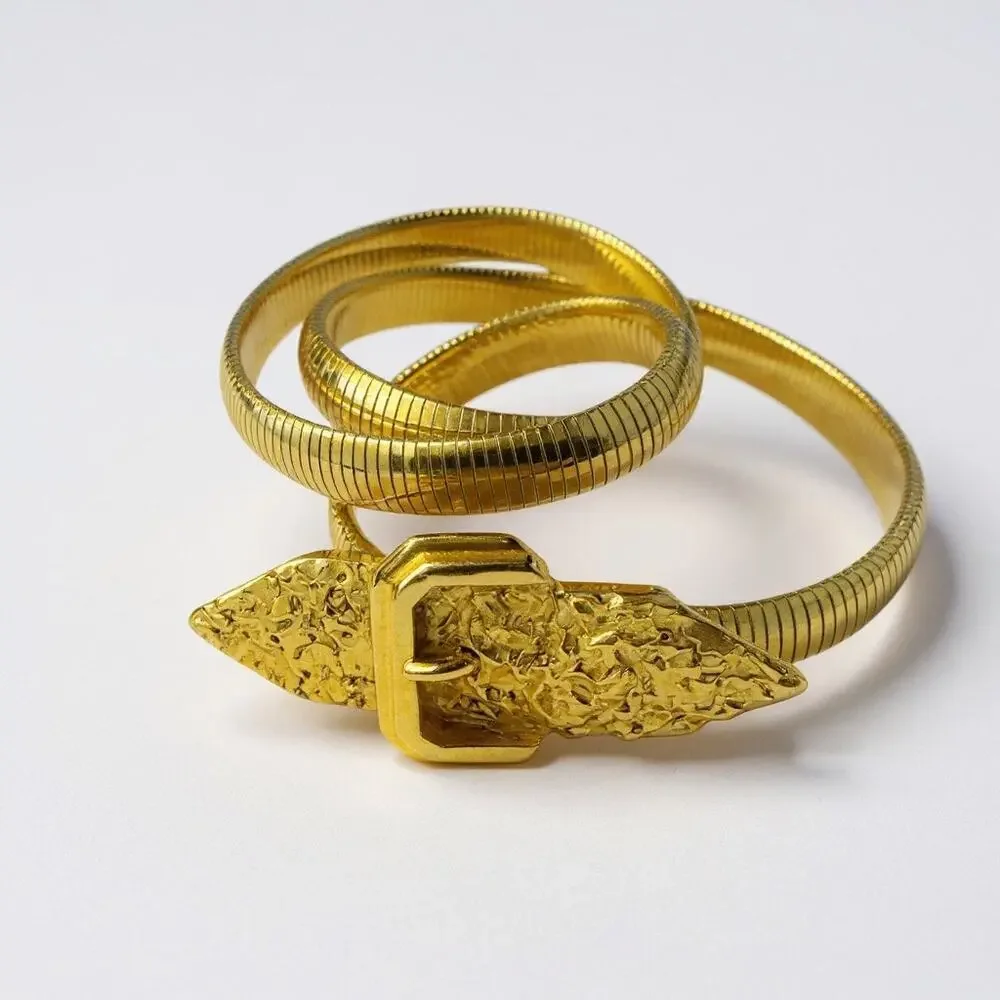 Vintage N.Y.C. Women's Gold Tone Metal Etruscan Buckle Waist Belt One Size